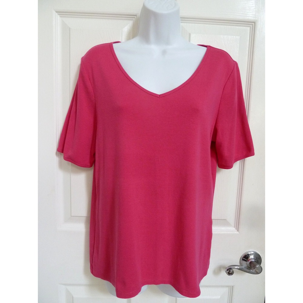 Chico's Ultimate Tee Pink Cotton V-Neck Short Sleeve Top Shirt Womens Size 1 Med